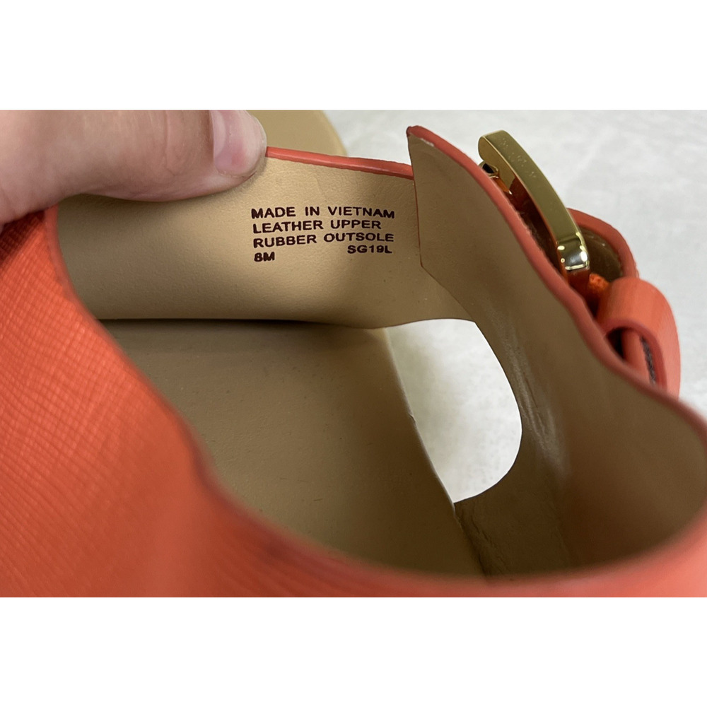 2pr Michael Kors London Thong Sandals TStrap Low Heel Leather Sz. 8 Blue & Coral - Picture 9 of 16